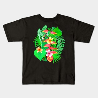 Happy Tree Frogs in Vibrant Jungle Botanicals Kids T-Shirt